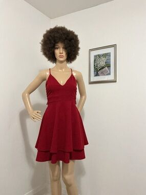 Eclipse Red Spaghetti-Strap Tiered Skater Dress